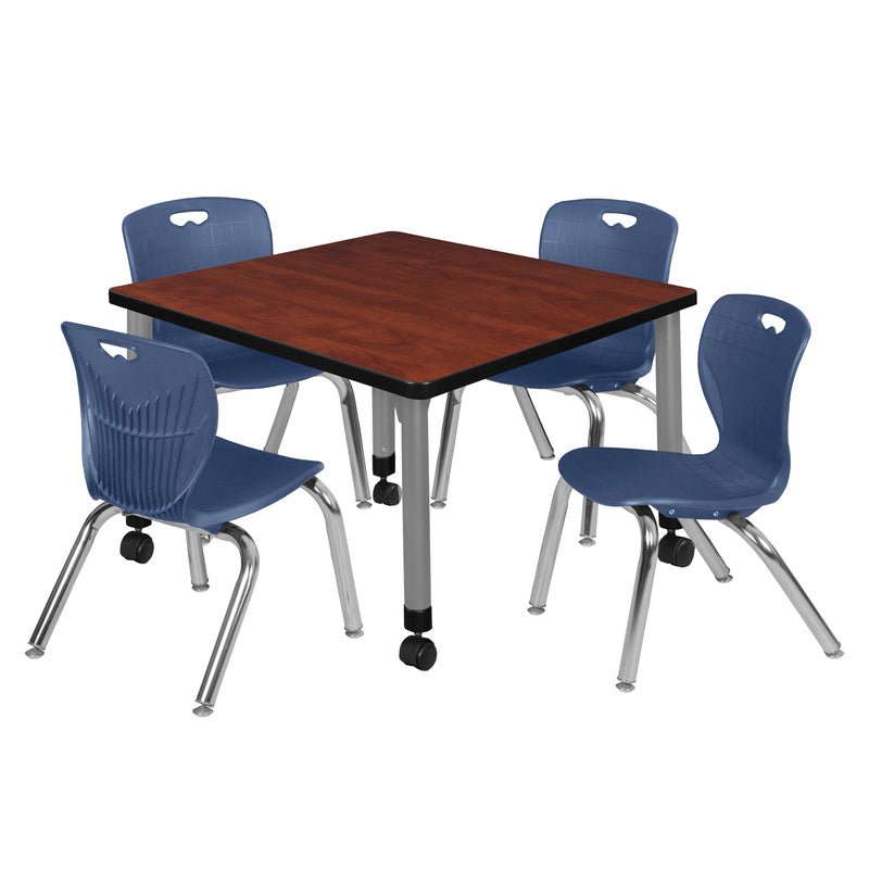 Regency Kee Mobile Adjustable Classroom Square Table with 4 Andy Stack Chairs 30" W x 30" D x 23" H (REG - TB3030 - 45) - SchoolOutlet