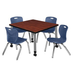 Regency Kee Mobile Adjustable Classroom Square Table with 4 Andy Stack Chairs 30