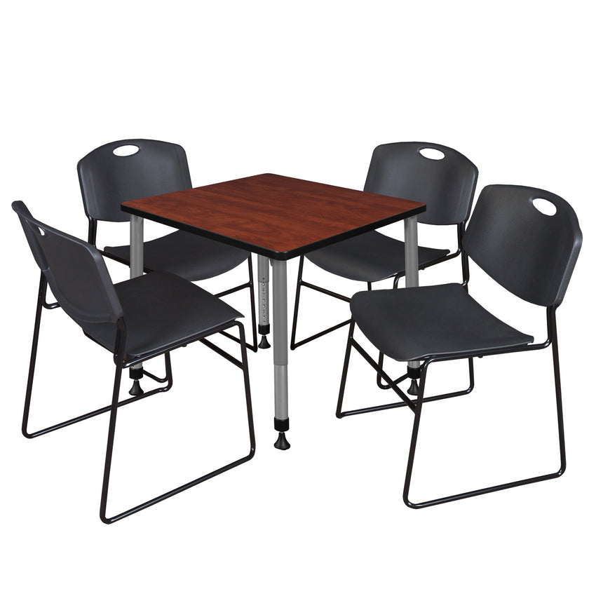 Regency Kee 30 in. Square Adjustable Classroom Table & 4 Zeng Stack Chairs - SchoolOutlet