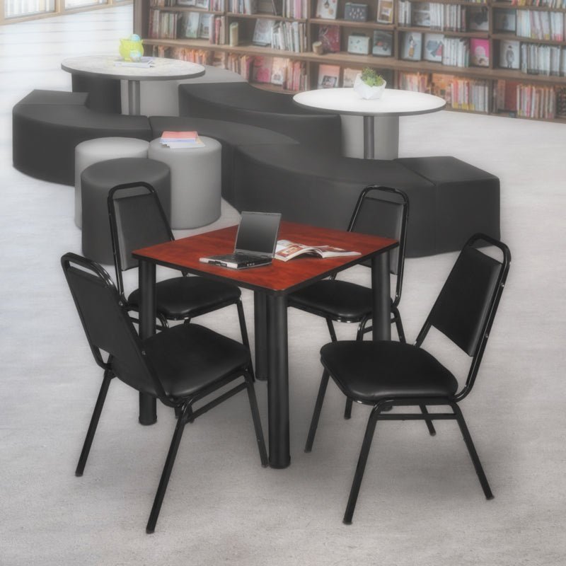 Regency Kee Breakroom Square Table with 4 Restaurant Stack Chairs 30" W x 30" D x 29" H (REG - TB3030P - 29) - SchoolOutlet