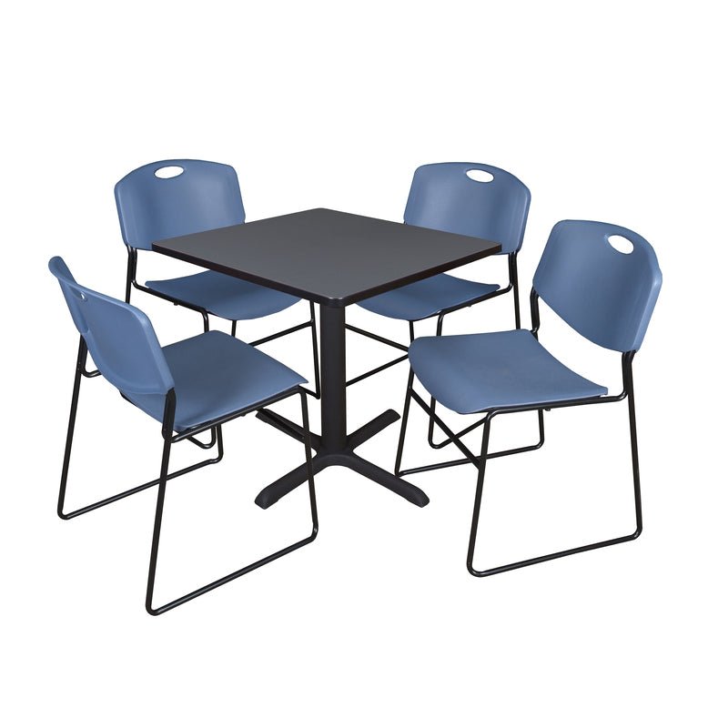 Regency Cain Professional Square Breakroom Table and 4 Zeng Stack Chairs 30"W x 30"D x 29"H (REG - TB3030 - 44) - SchoolOutlet