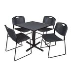 Regency Cain Professional Square Breakroom Table and 4 Zeng Stack Chairs 30