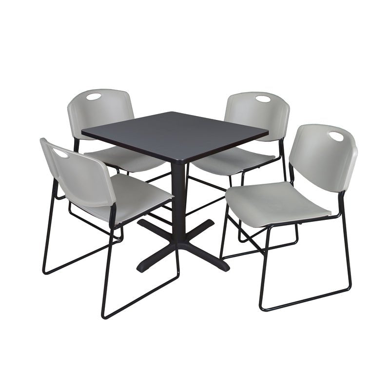Regency Cain Professional Square Breakroom Table and 4 Zeng Stack Chairs 30"W x 30"D x 29"H (REG - TB3030 - 44) - SchoolOutlet