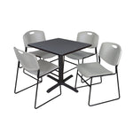 Regency Cain Professional Square Breakroom Table and 4 Zeng Stack Chairs 30