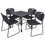 Regency Kee Mobile Adjustable Classroom Square Table with 4 Black Zeng Stack Chairs 30