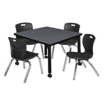 Regency Kee Mobile Adjustable Classroom Square Table with 4 Andy Stack Chairs 30