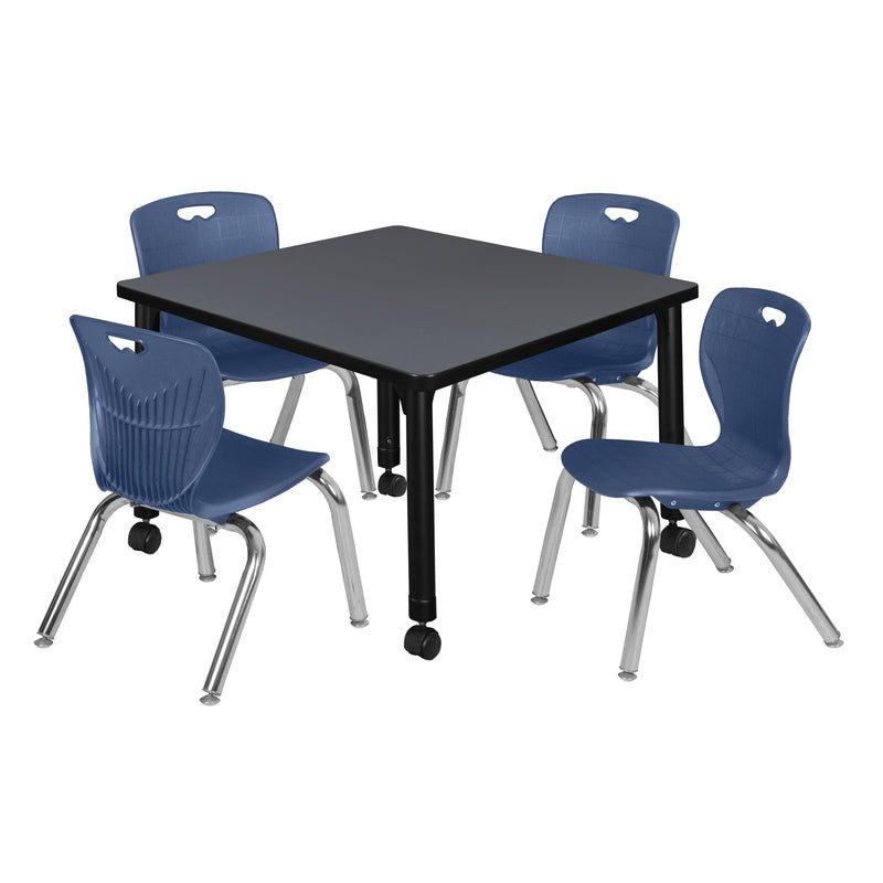Regency Kee Mobile Adjustable Classroom Square Table with 4 Andy Stack Chairs 30" W x 30" D x 23" H (REG - TB3030 - 45) - SchoolOutlet