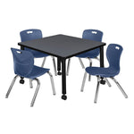 Regency Kee Mobile Adjustable Classroom Square Table with 4 Andy Stack Chairs 30