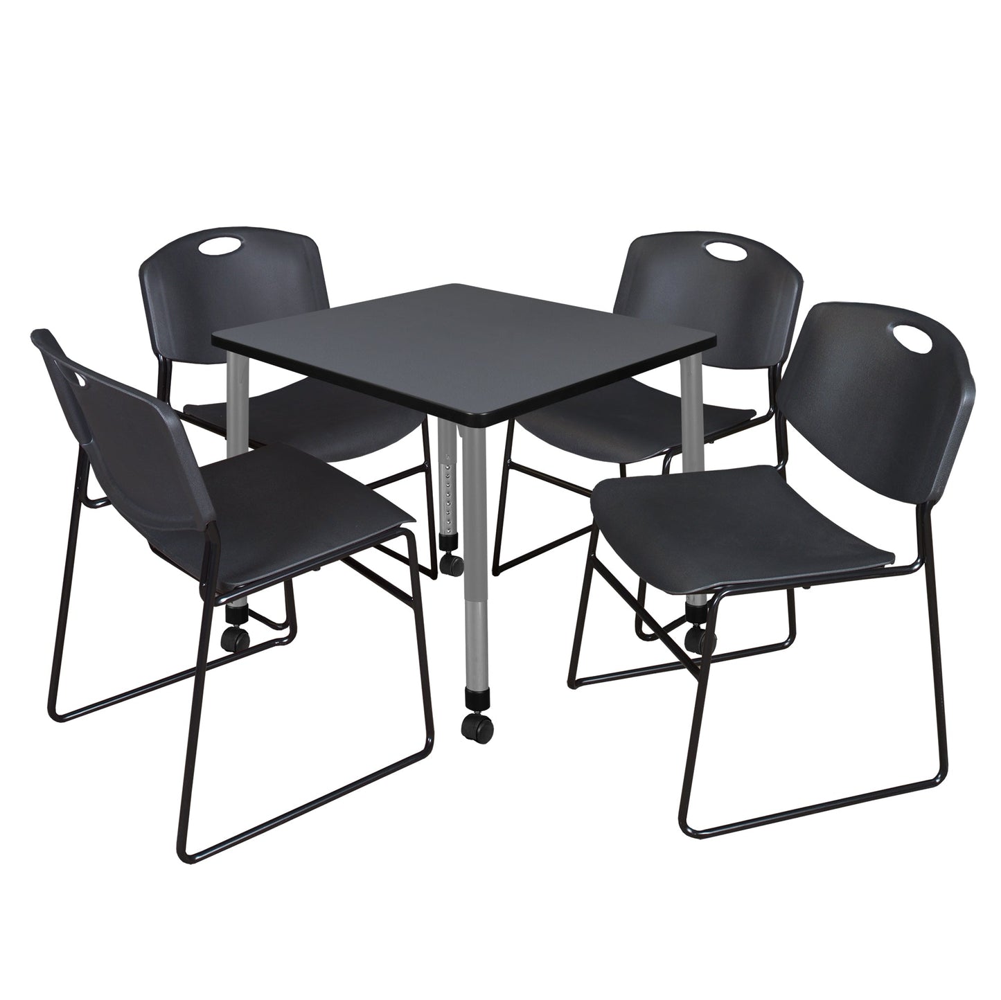 Regency Kee 30 in. Square Adjustable Classroom Table & 4 Zeng Stack Chairs - SchoolOutlet