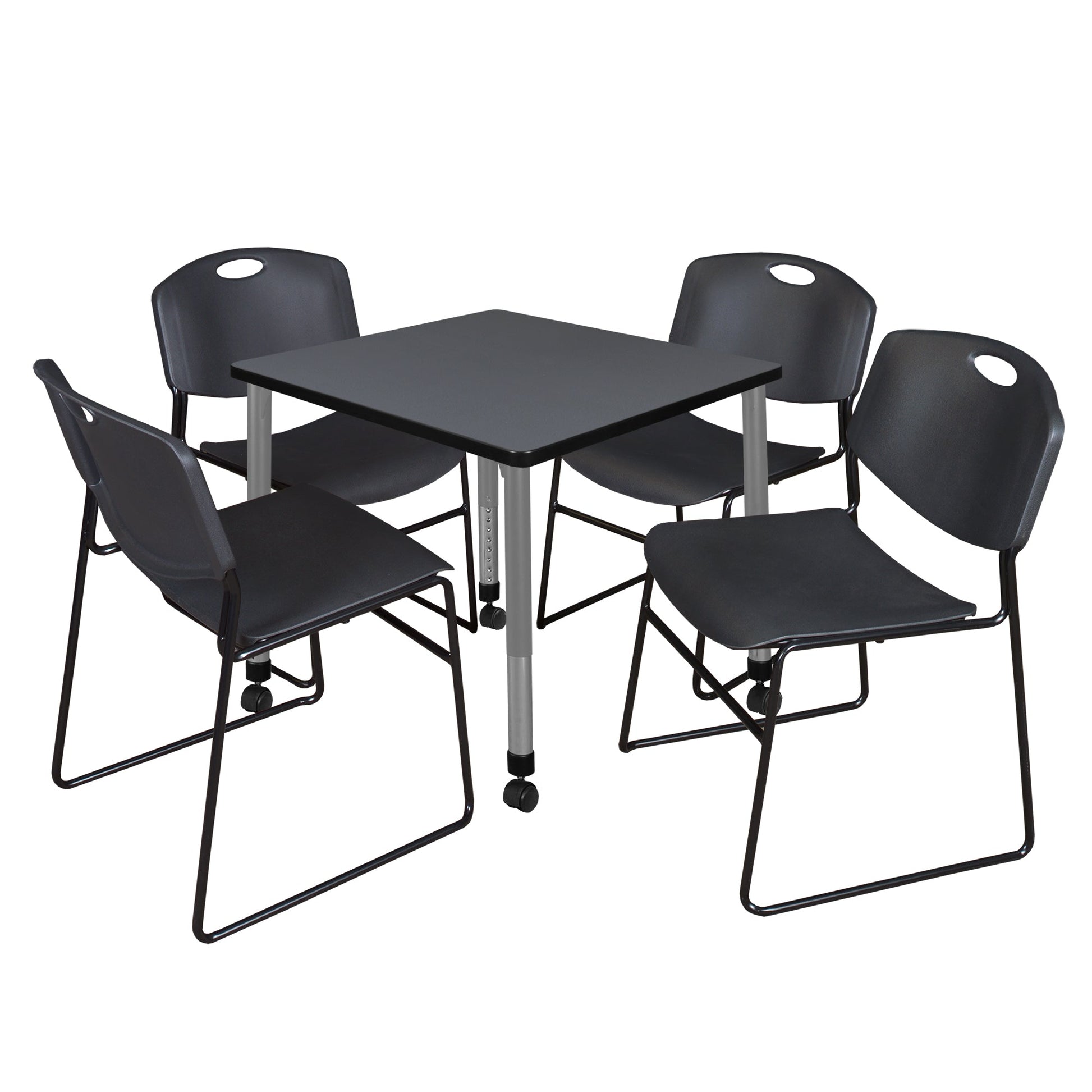 Regency Kee 30 in. Square Adjustable Classroom Table & 4 Zeng Stack Chairs - SchoolOutlet