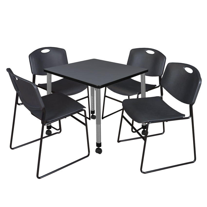 Regency Kee 30 in. Square Adjustable Classroom Table & 4 Zeng Stack Chairs - SchoolOutlet