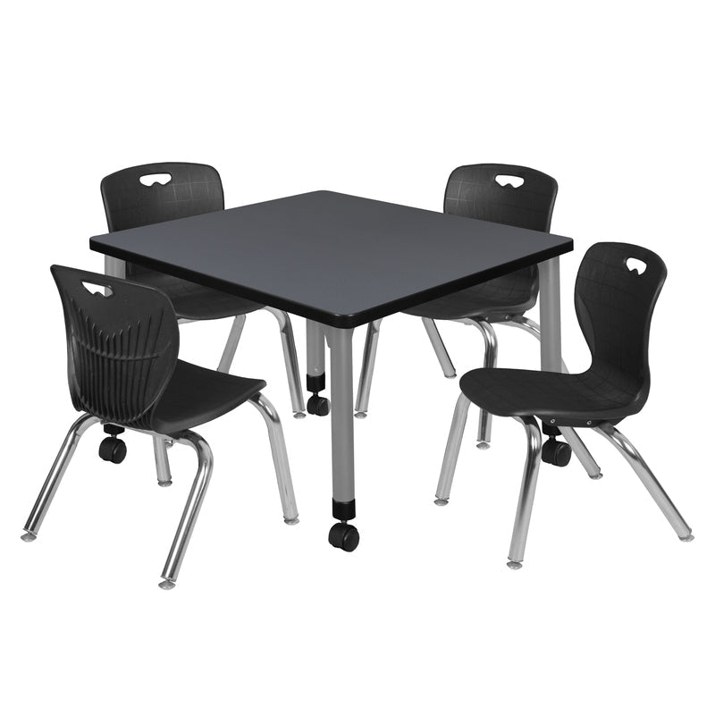 Regency Kee Mobile Adjustable Classroom Square Table with 4 Andy Stack Chairs 30" W x 30" D x 23" H (REG - TB3030 - 45) - SchoolOutlet