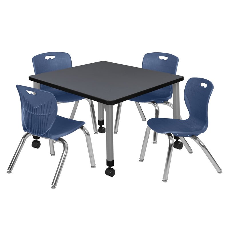 Regency Kee Mobile Adjustable Classroom Square Table with 4 Andy Stack Chairs 30" W x 30" D x 23" H (REG - TB3030 - 45) - SchoolOutlet