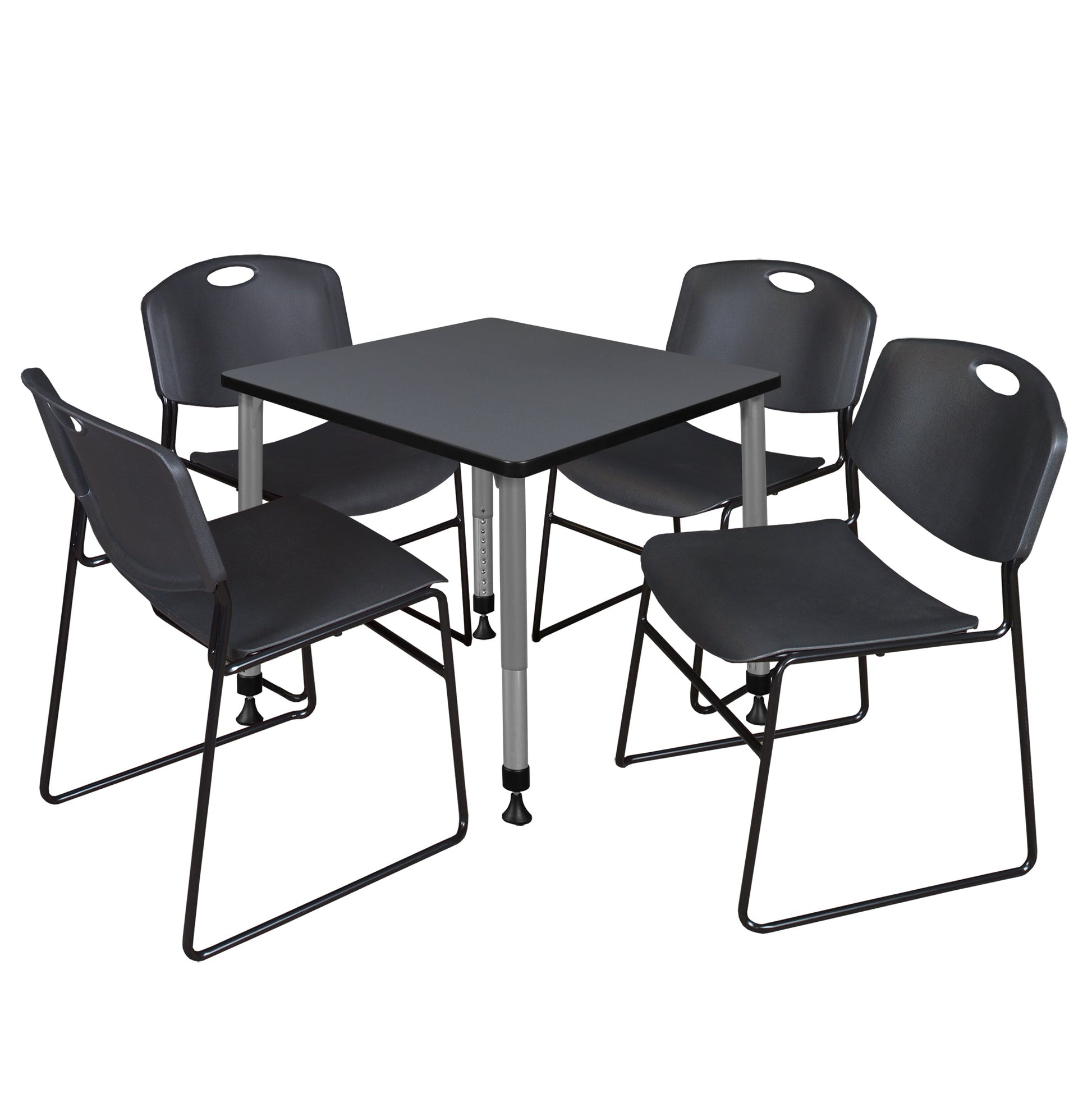 Regency Kee 30 in. Square Adjustable Classroom Table & 4 Zeng Stack Chairs - SchoolOutlet