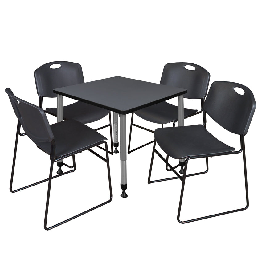 Regency Kee 30 in. Square Adjustable Classroom Table & 4 Zeng Stack Chairs - SchoolOutlet