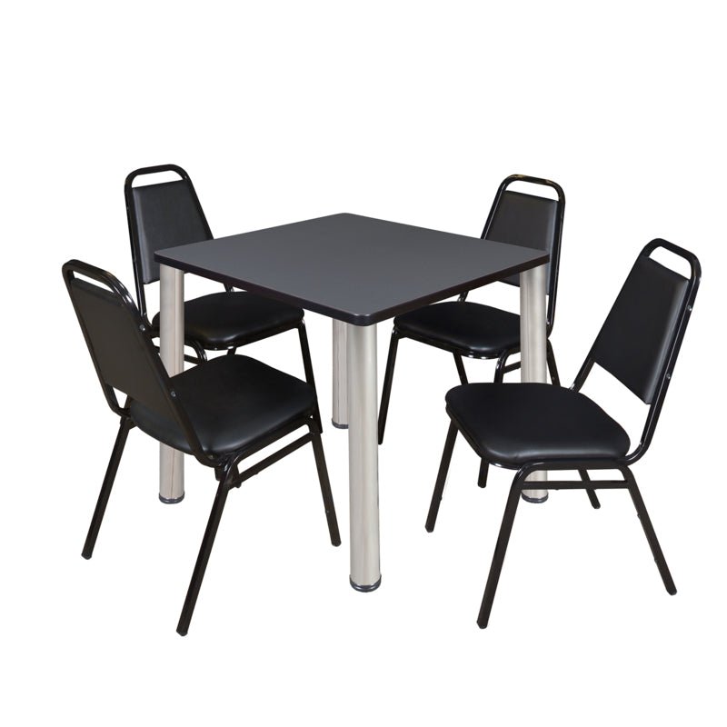 Regency Kee Breakroom Square Table with 4 Restaurant Stack Chairs 30" W x 30" D x 29" H (REG - TB3030P - 29) - SchoolOutlet