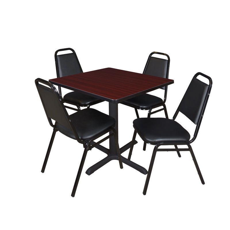 Regency Cain Professional Square Breakroom Table with 4 Restaurant Stack Chairs 30"W x 30"D x 29"H (REG - XZY) - SchoolOutlet