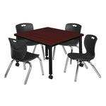 Regency Kee Mobile Adjustable Classroom Square Table with 4 Andy Stack Chairs 30
