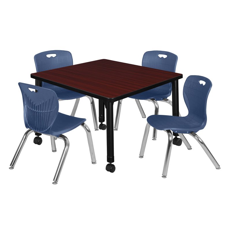 Regency Kee Mobile Adjustable Classroom Square Table with 4 Andy Stack Chairs 30" W x 30" D x 23" H (REG - TB3030 - 45) - SchoolOutlet