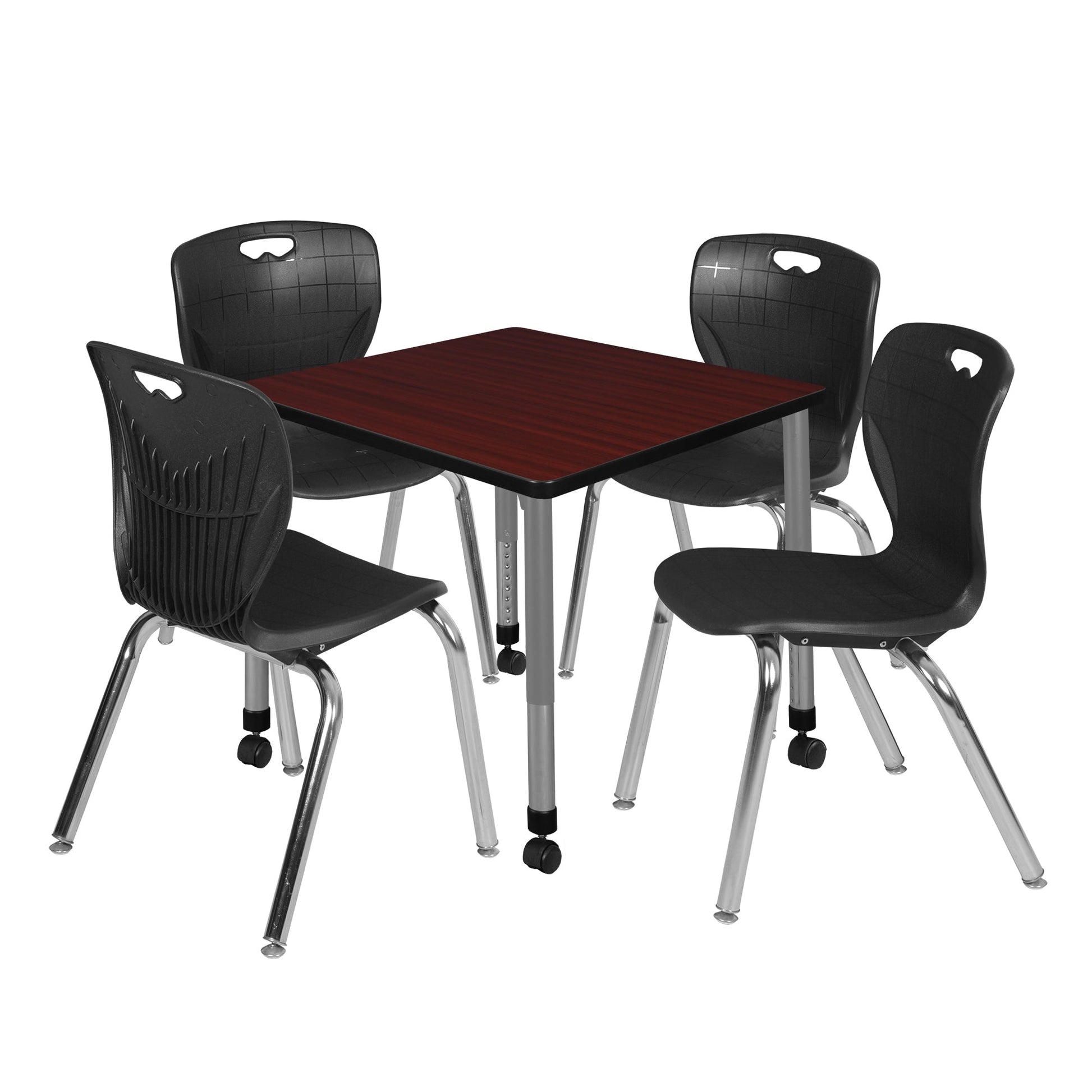 Regency Kee 30 in. Square Adjustable Classroom Table & 4 Andy 18 in. Stack Chairs - SchoolOutlet