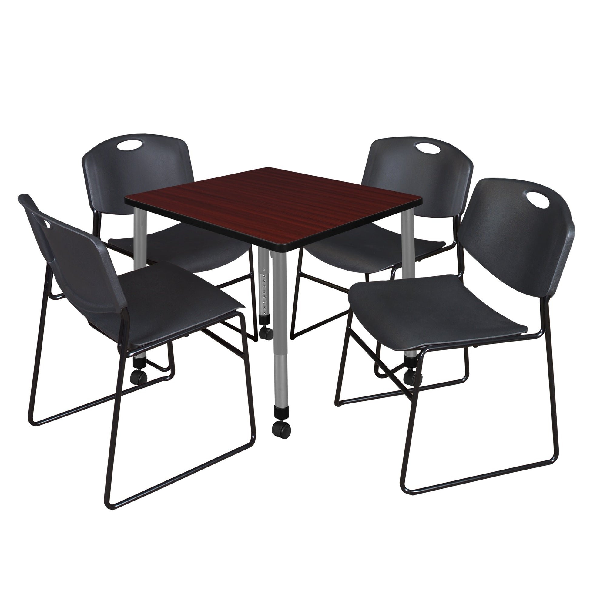 Regency Kee 30 in. Square Adjustable Classroom Table & 4 Zeng Stack Chairs - SchoolOutlet