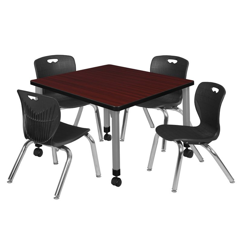 Regency Kee Mobile Adjustable Classroom Square Table with 4 Andy Stack Chairs 30" W x 30" D x 23" H (REG - TB3030 - 45) - SchoolOutlet