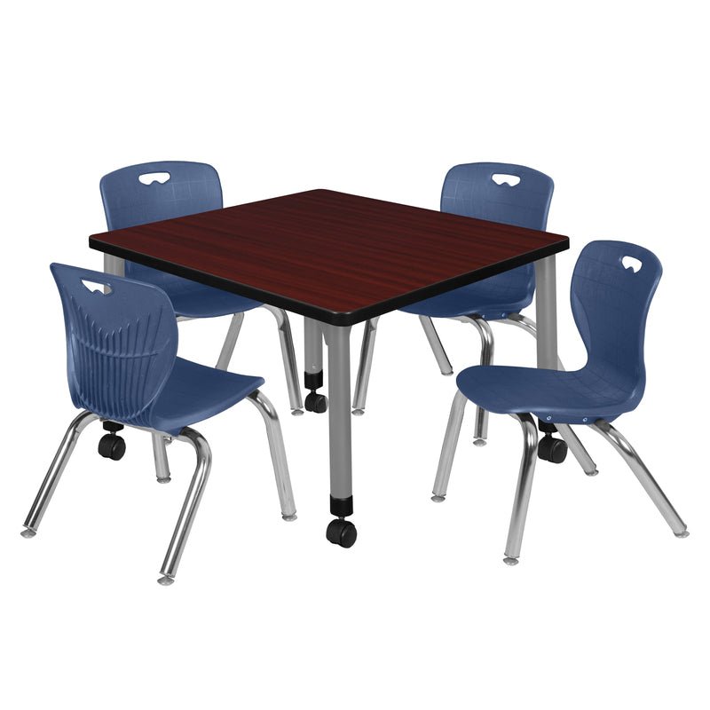 Regency Kee Mobile Adjustable Classroom Square Table with 4 Andy Stack Chairs 30" W x 30" D x 23" H (REG - TB3030 - 45) - SchoolOutlet