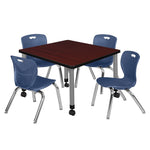 Regency Kee Mobile Adjustable Classroom Square Table with 4 Andy Stack Chairs 30