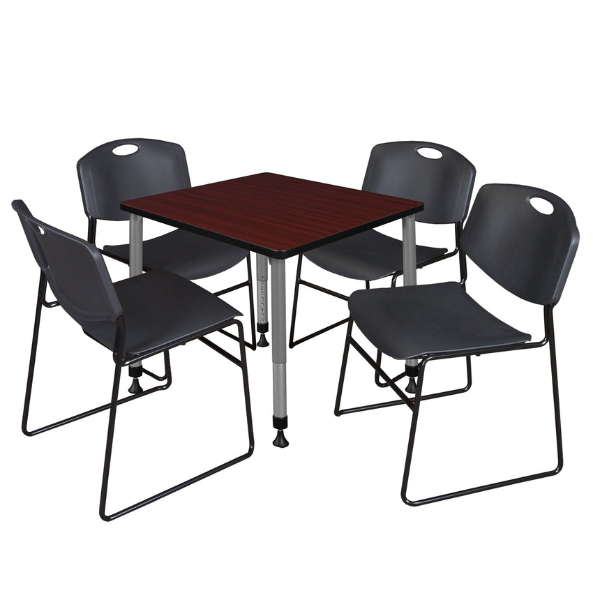 Regency Kee 30 in. Square Adjustable Classroom Table & 4 Zeng Stack Chairs - SchoolOutlet