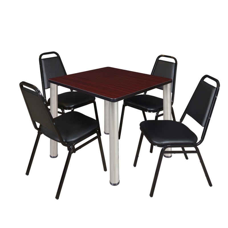 Regency Kee Breakroom Square Table with 4 Restaurant Stack Chairs 30" W x 30" D x 29" H (REG - TB3030P - 29) - SchoolOutlet