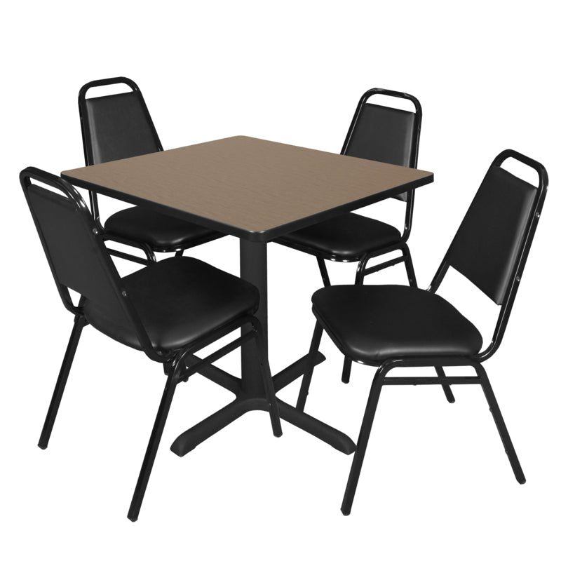 Regency Cain Professional Square Breakroom Table with 4 Restaurant Stack Chairs 30"W x 30"D x 29"H (REG - XZY) - SchoolOutlet