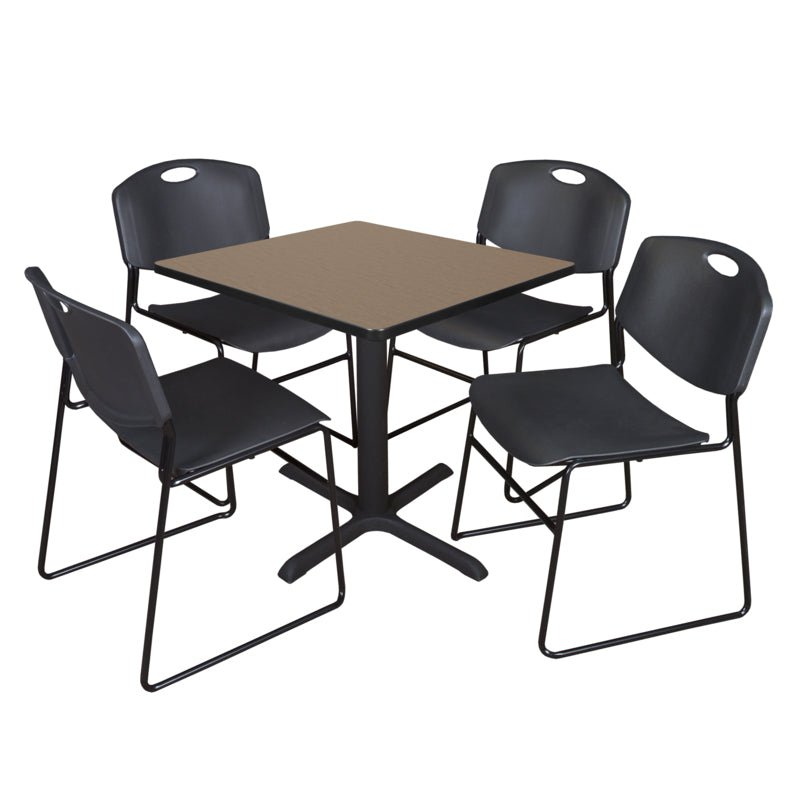 Regency Cain Professional Square Breakroom Table and 4 Zeng Stack Chairs 30"W x 30"D x 29"H (REG - TB3030 - 44) - SchoolOutlet