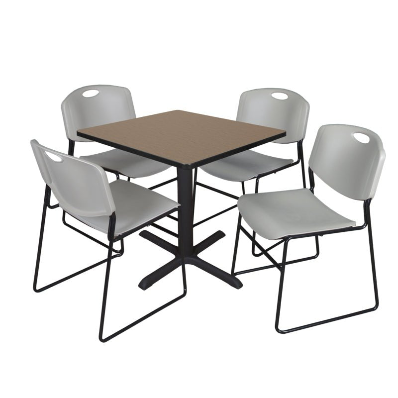 Regency Cain Professional Square Breakroom Table and 4 Zeng Stack Chairs 30"W x 30"D x 29"H (REG - TB3030 - 44) - SchoolOutlet