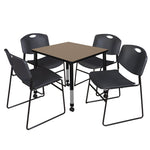Regency Kee Mobile Adjustable Classroom Square Table with 4 Black Zeng Stack Chairs 30