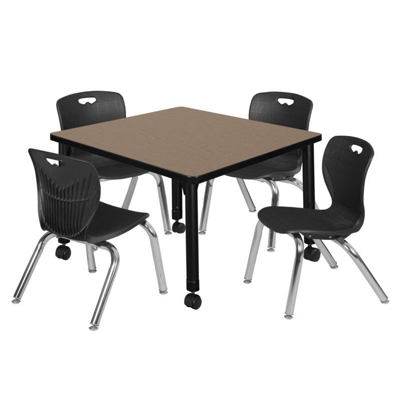 Regency Kee Mobile Adjustable Classroom Square Table with 4 Andy Stack Chairs 30" W x 30" D x 23" H (REG - TB3030 - 45) - SchoolOutlet