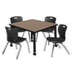 Regency Kee Mobile Adjustable Classroom Square Table with 4 Andy Stack Chairs 30
