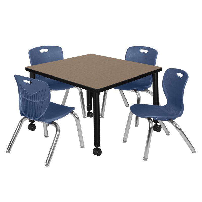 Regency Kee Mobile Adjustable Classroom Square Table with 4 Andy Stack Chairs 30" W x 30" D x 23" H (REG - TB3030 - 45) - SchoolOutlet