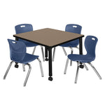 Regency Kee Mobile Adjustable Classroom Square Table with 4 Andy Stack Chairs 30