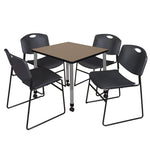 Regency Kee Mobile Adjustable Classroom Square Table with 4 Black Zeng Stack Chairs 30