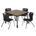 Regency Kee Mobile Adjustable Classroom Square Table with 4 Andy Stack Chairs 30
