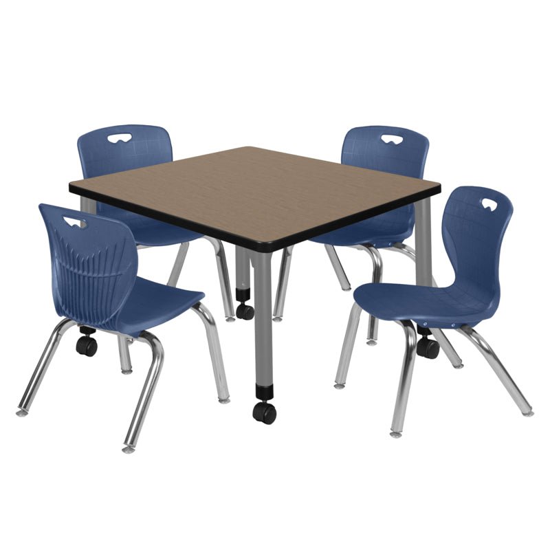 Regency Kee Mobile Adjustable Classroom Square Table with 4 Andy Stack Chairs 30" W x 30" D x 23" H (REG - TB3030 - 45) - SchoolOutlet