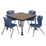 Regency Kee Mobile Adjustable Classroom Square Table with 4 Andy Stack Chairs 30