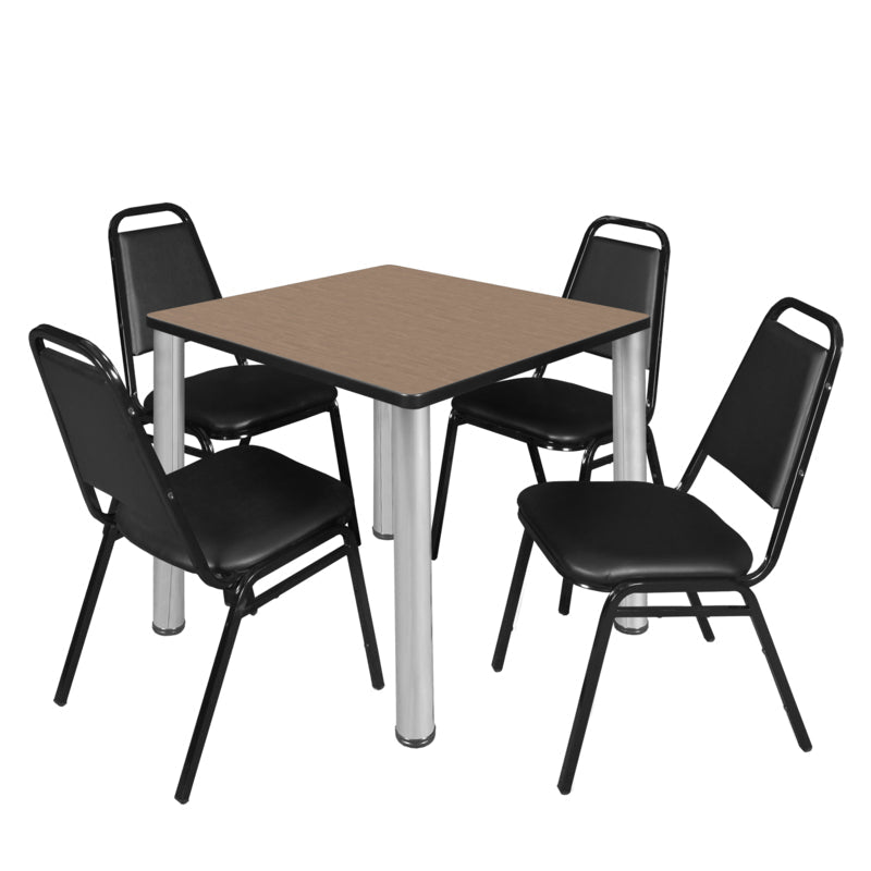 Regency Kee Breakroom Square Table with 4 Restaurant Stack Chairs 30" W x 30" D x 29" H (REG - TB3030P - 29) - SchoolOutlet