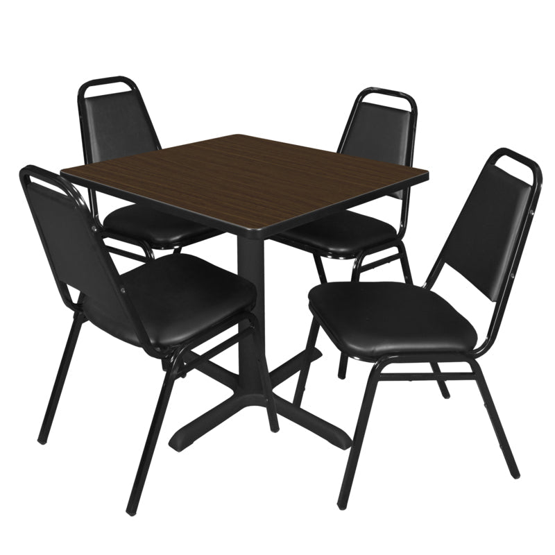 Regency Cain Professional Square Breakroom Table with 4 Restaurant Stack Chairs 30"W x 30"D x 29"H (REG - XZY) - SchoolOutlet