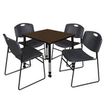 Regency Kee Mobile Adjustable Classroom Square Table with 4 Black Zeng Stack Chairs 30