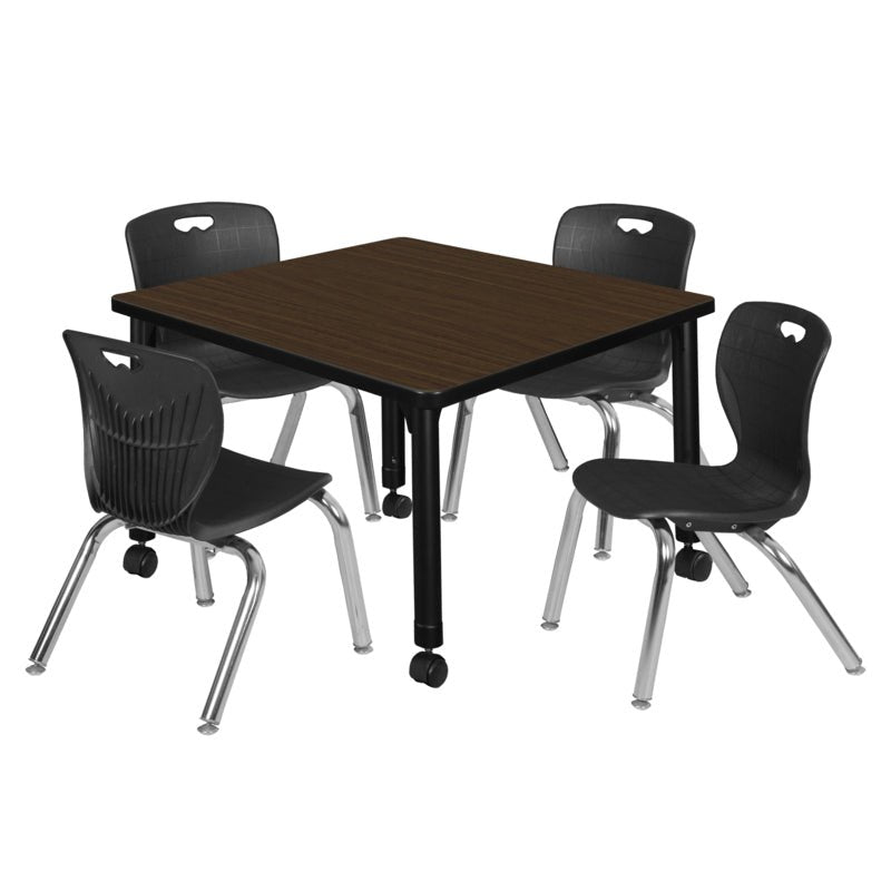 Regency Kee Mobile Adjustable Classroom Square Table with 4 Andy Stack Chairs 30" W x 30" D x 23" H (REG - TB3030 - 45) - SchoolOutlet