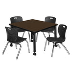 Regency Kee Mobile Adjustable Classroom Square Table with 4 Andy Stack Chairs 30