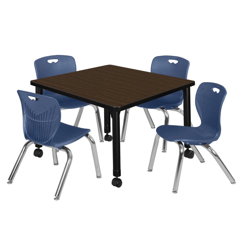 Regency Kee Mobile Adjustable Classroom Square Table with 4 Andy Stack Chairs 30" W x 30" D x 23" H (REG - TB3030 - 45) - SchoolOutlet