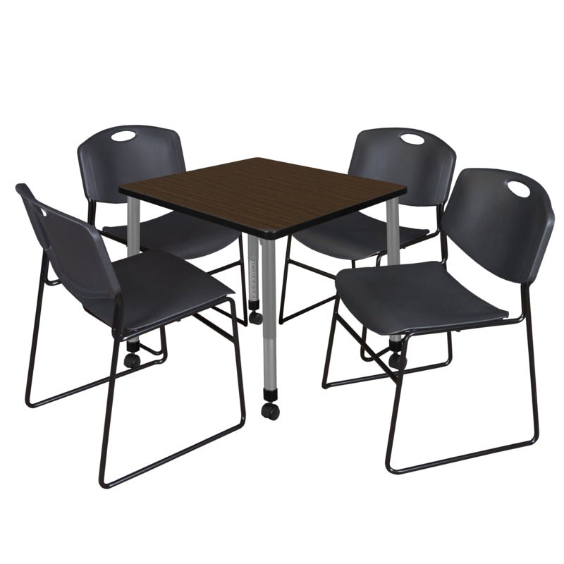 Regency Kee Mobile Adjustable Classroom Square Table with 4 Black Zeng Stack Chairs 30" W x 30" D x 23" H (REG - TB3030P - 44) - SchoolOutlet