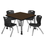 Regency Kee Mobile Adjustable Classroom Square Table with 4 Andy Stack Chairs 30